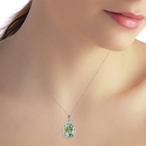 NECKLACE WITH NATURAL DIAMONDS & GREEN AMETHYST - Picture 3 of 7